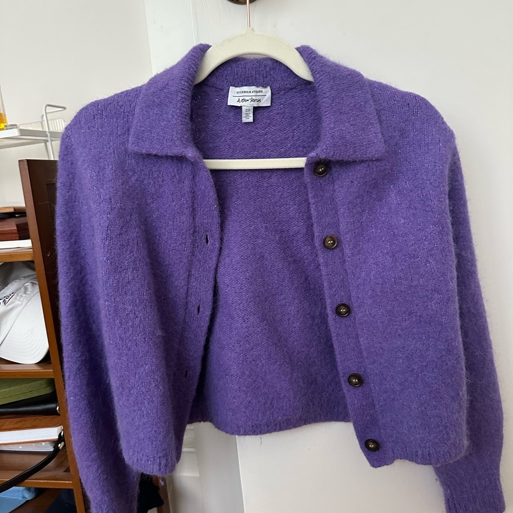 & Other Stories Purple Mohair Blend Button-Up Cardigan